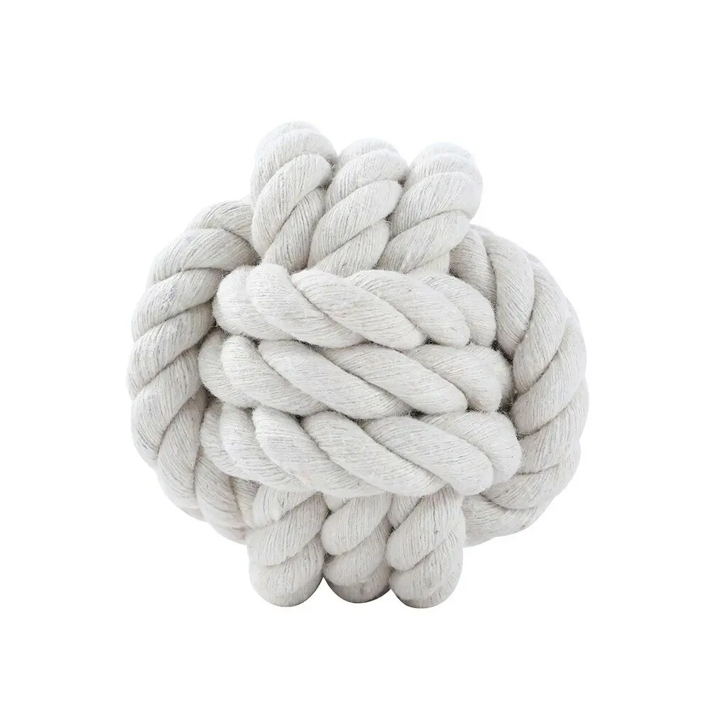 2x Paws & Claws Pet 7.5cm Eco Rope Knotted Ball Interactive  Dog Chew Toy White