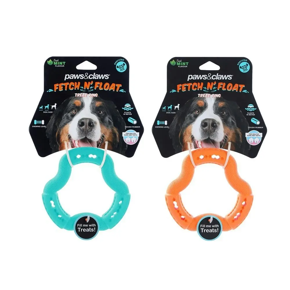 3x Paws & Claws 12.3x12.3x3.1cm Fetch N' Play Treat Ring Dog/Pet Rubber Toy ASST