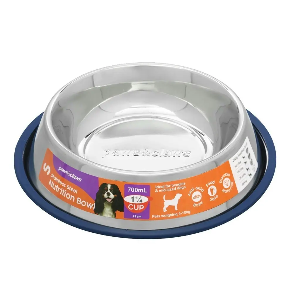 3PK Paws & Claws Cat/Dog 700ml/45cm Pet Bowl Stainless Steel Food Feeder Blue