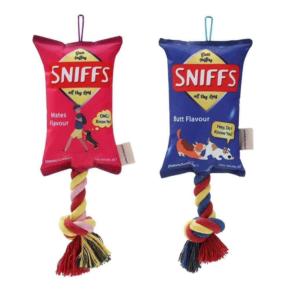 2x Paws & Claws Dog/Pet 38cm Sniffs Chips Snacks Oxford Tugger Toy w/ Rope Asst