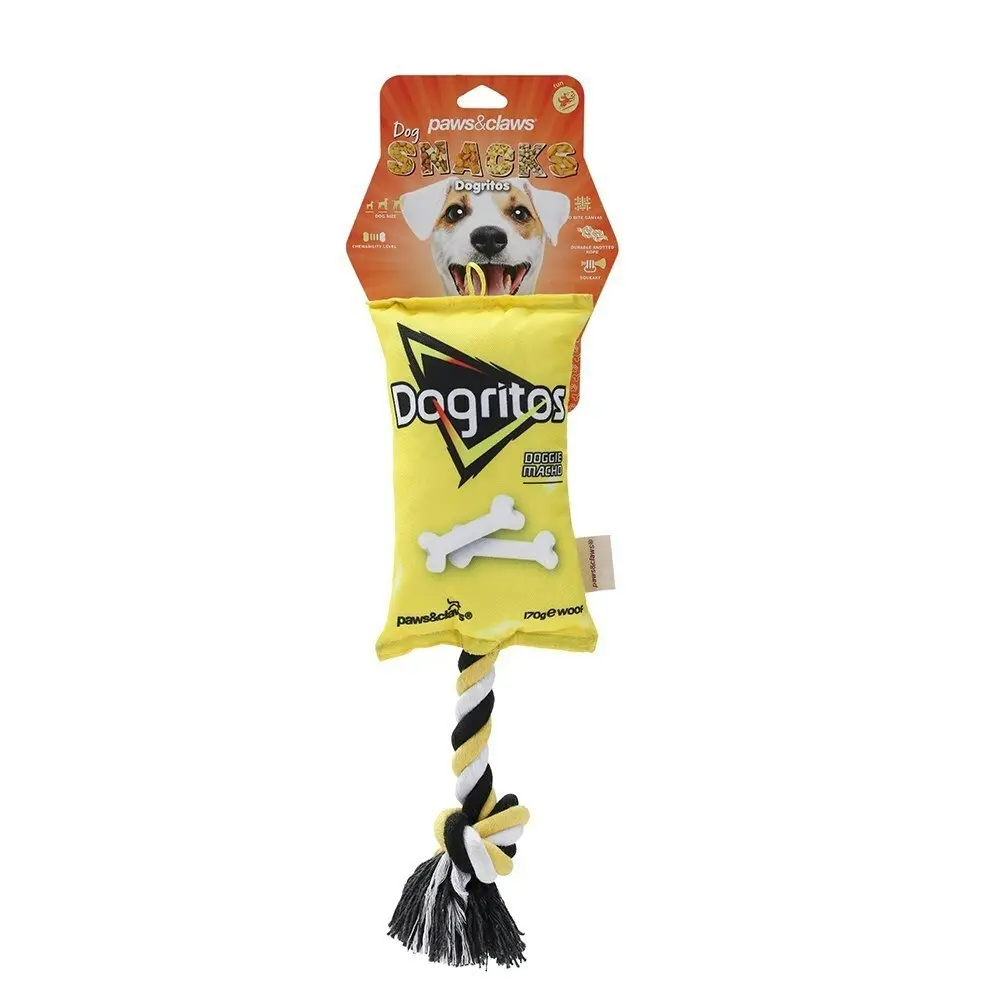 2x Paws & Claws 38cm Dogritos Snacks Oxford Tugger Pet Dog Toy w/ Rope Assorted