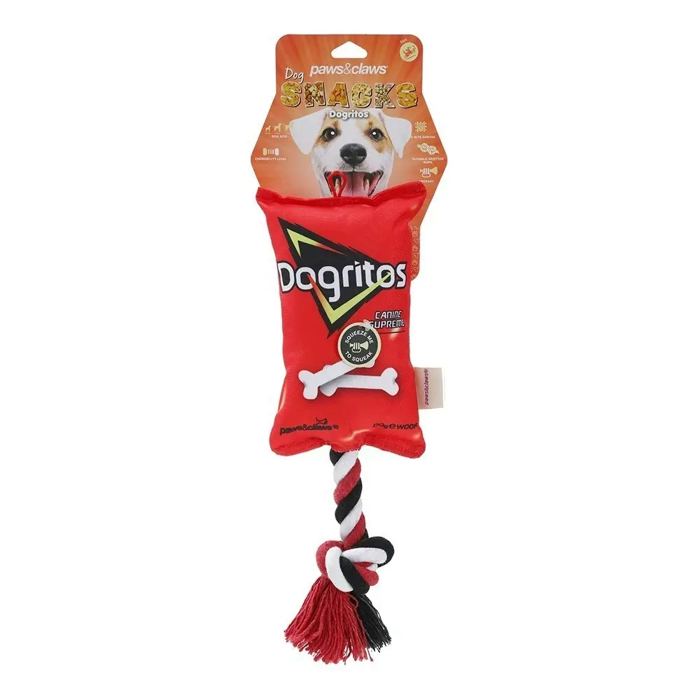 2x Paws & Claws 38cm Dogritos Snacks Oxford Tugger Pet Dog Toy w/ Rope Assorted