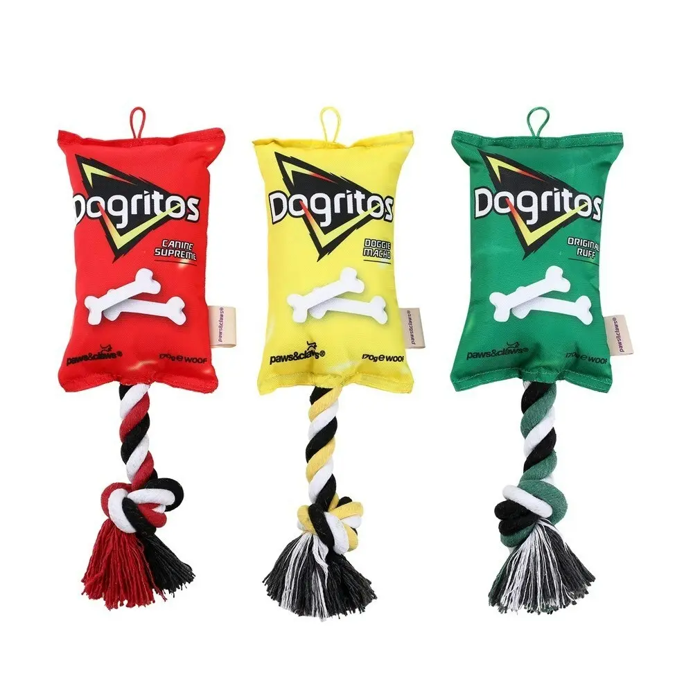 2x Paws & Claws 38cm Dogritos Snacks Oxford Tugger Pet Dog Toy w/ Rope Assorted