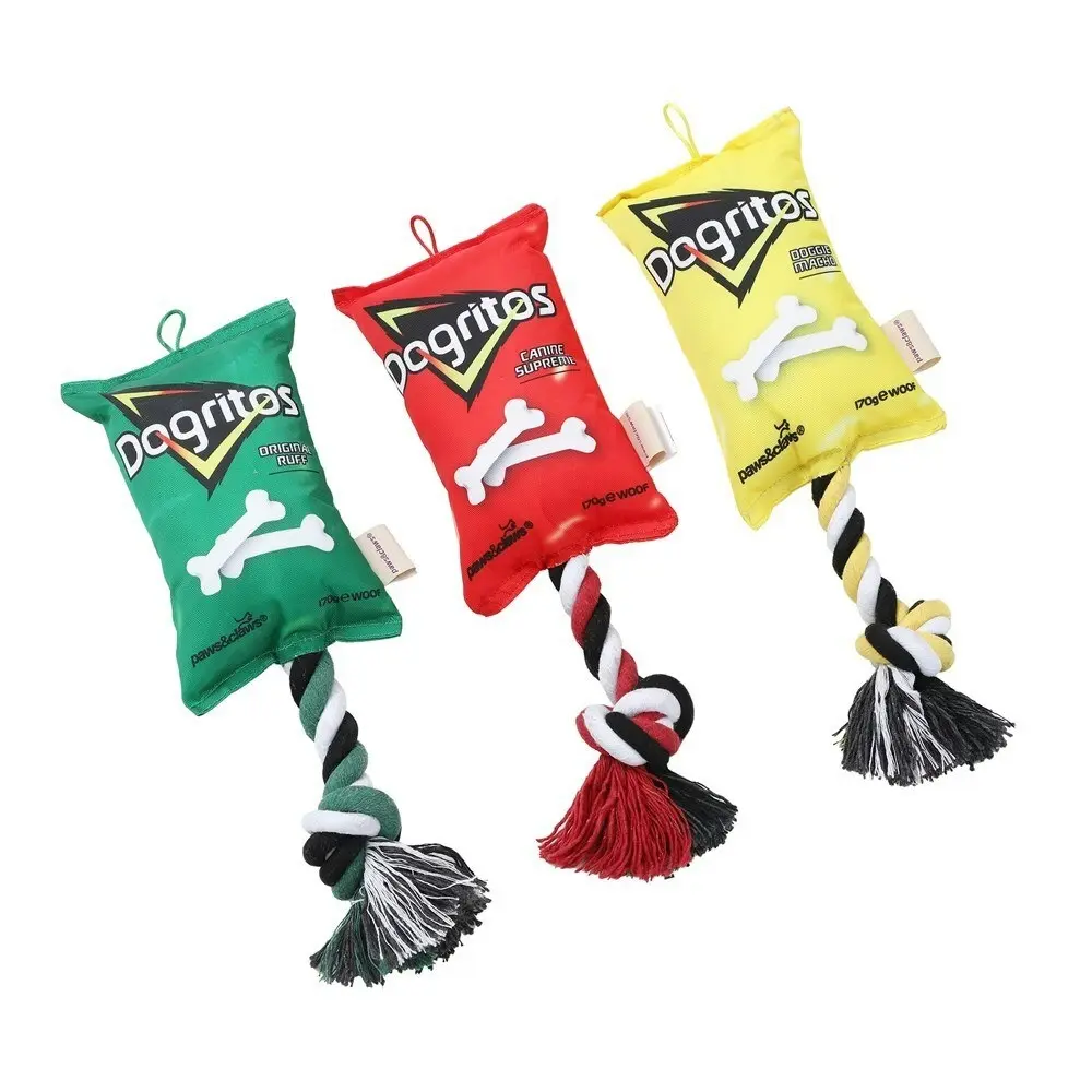 2x Paws & Claws 38cm Dogritos Snacks Oxford Tugger Pet Dog Toy w/ Rope Assorted