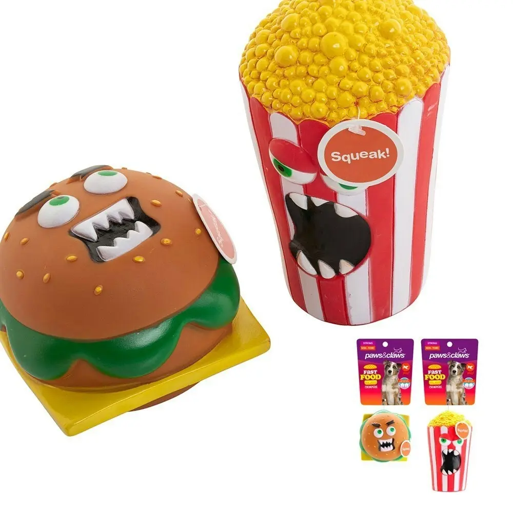 2x Paws & Claws Fast Food Chompers Vinyl Pet Dog/Cat Chewing Playing Toy ASST