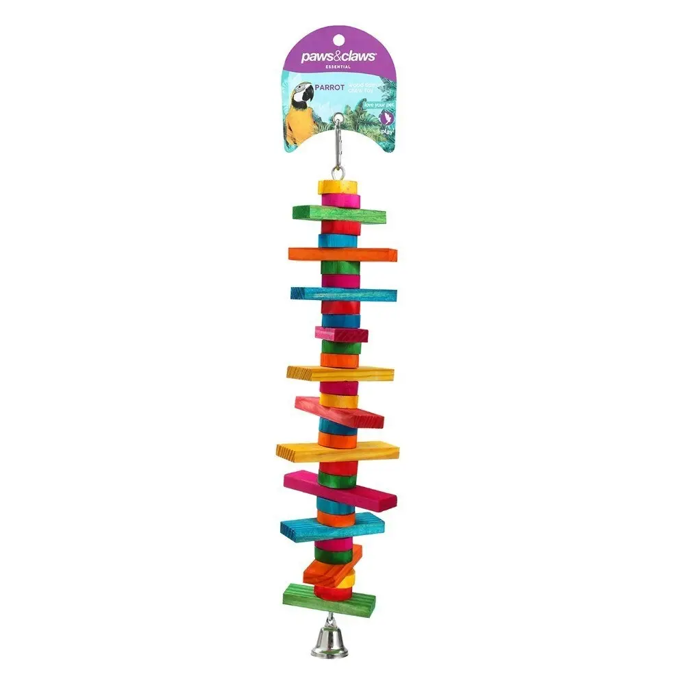 Paws & Claws Parrot Pet 39cm Hanging Wood Spiral Interactive Chew Toy w/ Bell