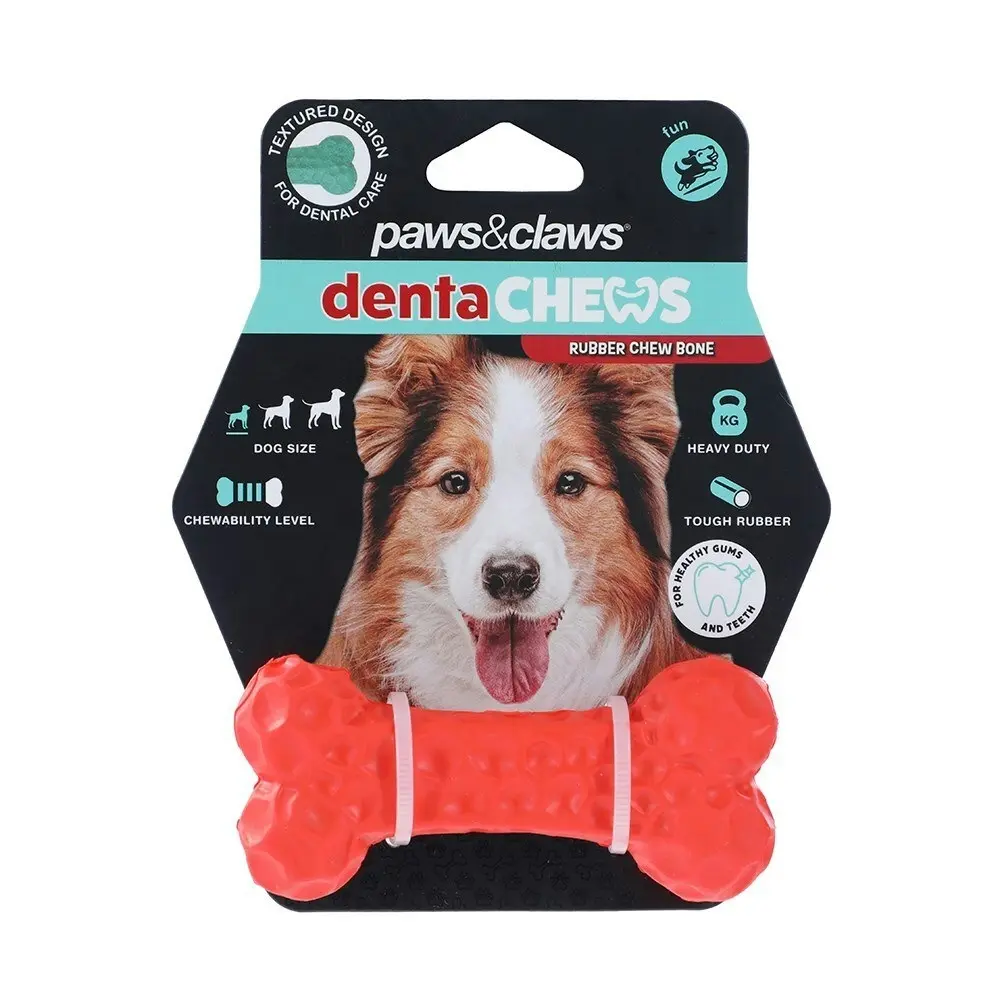 3x Paws And Claws 9.6x4.5x2.5cm Denta Chew Rubber Bone Dog/Pet Play Toy Assorted