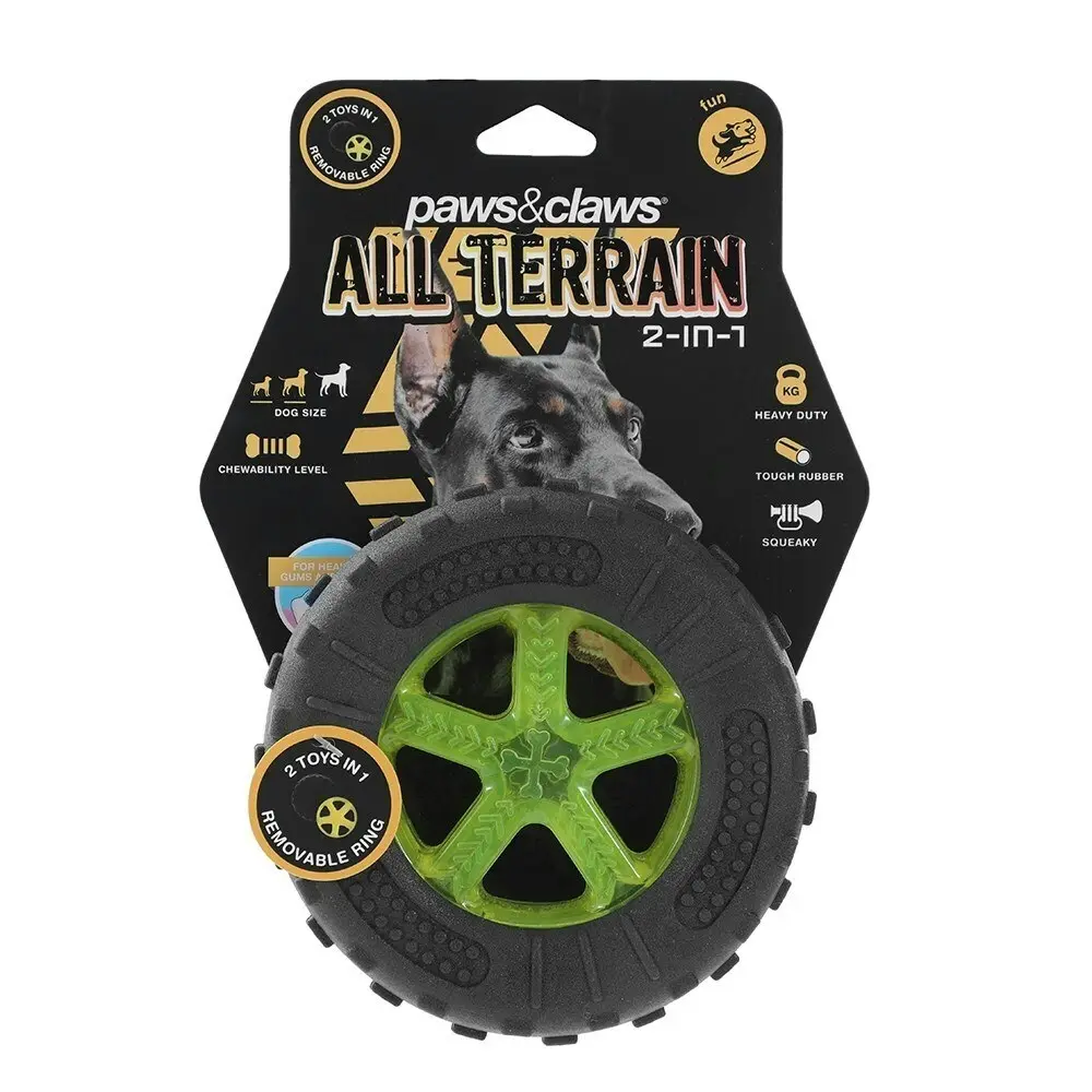 2x Paws & Claws All Terrain TPR 12cm Foam Tyre Pet Dog Interactive Toy Asst.