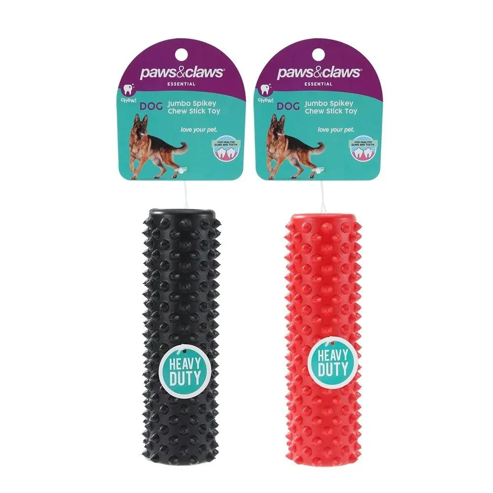 3x Paws & Claws 17.5cm Heavy Duty TPR Pet Toy Jumbo Spikey Chew Stick Assorted