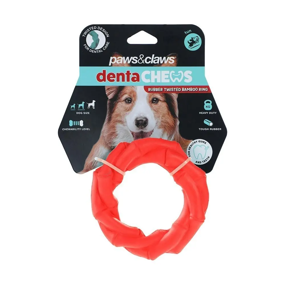 2x Paws And Claws 11x11x3.2cm Denta Chews Twisted Bamboo Ring Dog/Pet Toy Assort