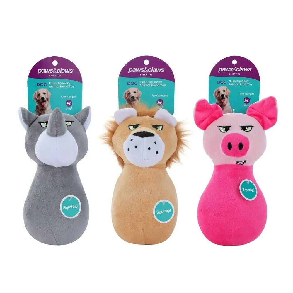 2PK Paws & Claws Soft Plush Squeaker Interactive Animal Pet Dog/Cat Toy Assort