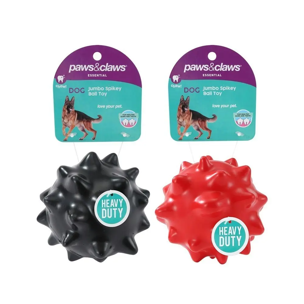 2x Paws & Claws 10cm Heavy Duty TPR Jumbo Spikey Ball Pet Play/Chew Toy Assorted