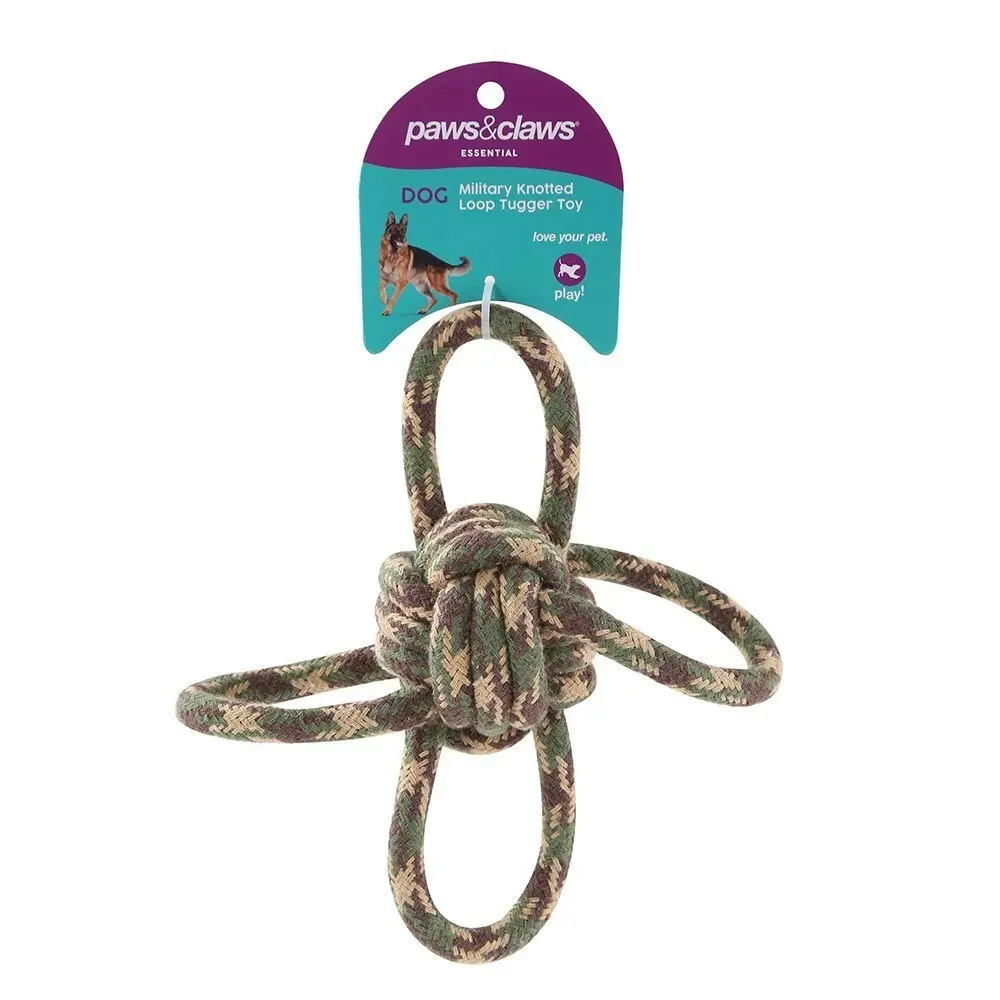 4x Paws & Claws Military Knotted 4-Way Loop 22cm Dog Tugger Pet Toy Chew Assort