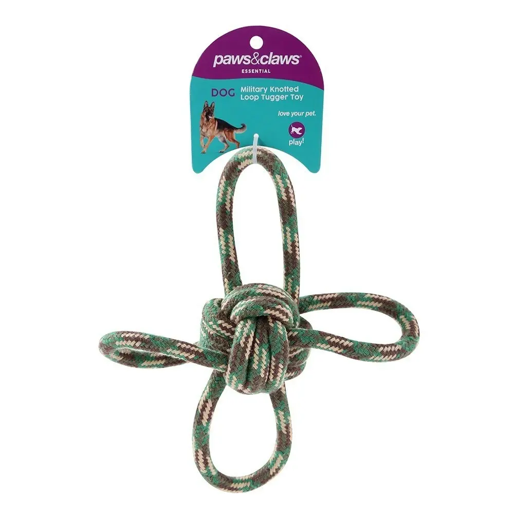 4x Paws & Claws Military Knotted 4-Way Loop 22cm Dog Tugger Pet Toy Chew Assort