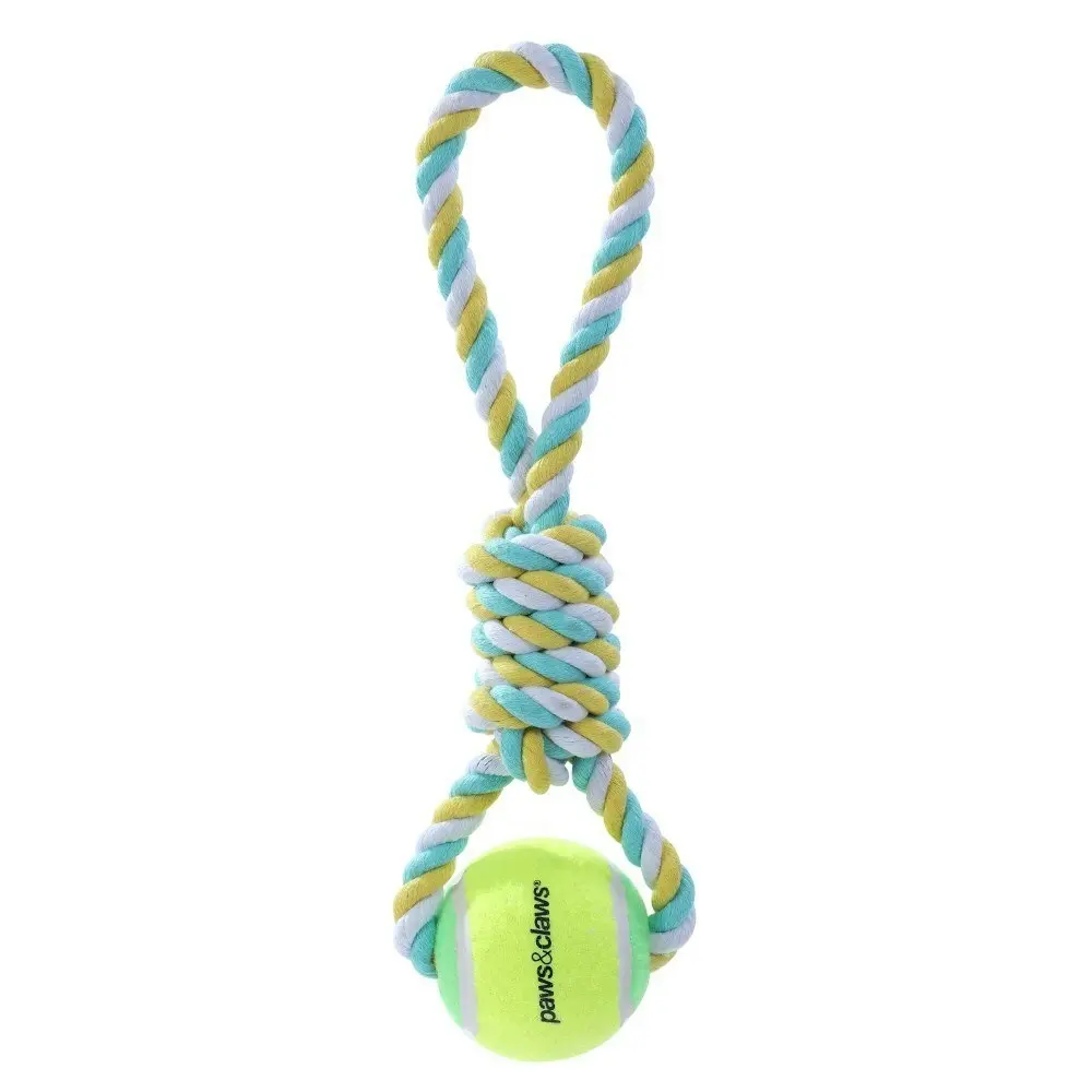 2x Paws & Claws Pet/Dog 34cm Rope Tugger/Tennis Ball Interactive Play Toy Assort