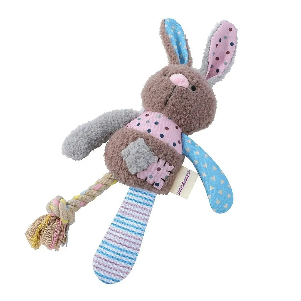 Paws & Claws 32cm Patchy Pals Plush Rope Rabbit Pet Dog/Cat Interactive Play Toy