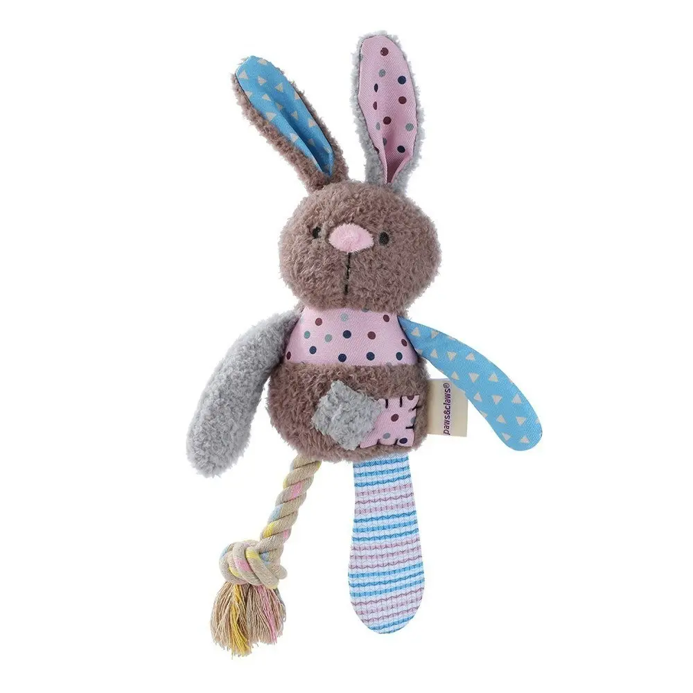 Paws & Claws 32cm Patchy Pals Plush Rope Rabbit Pet Dog/Cat Interactive Play Toy