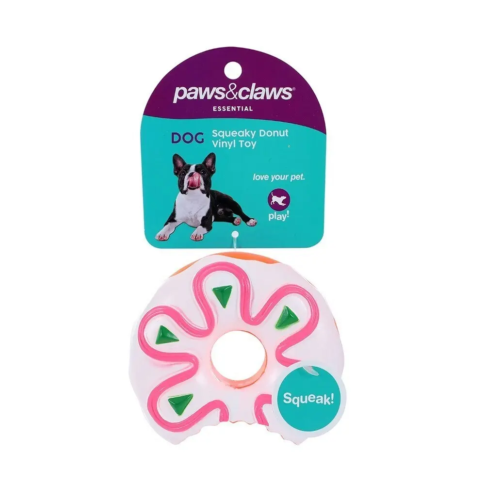 3x Paws & Claws 10cm Vinyl Donuts Squeaky Pet/Dog Interactive Play Toy Assorted