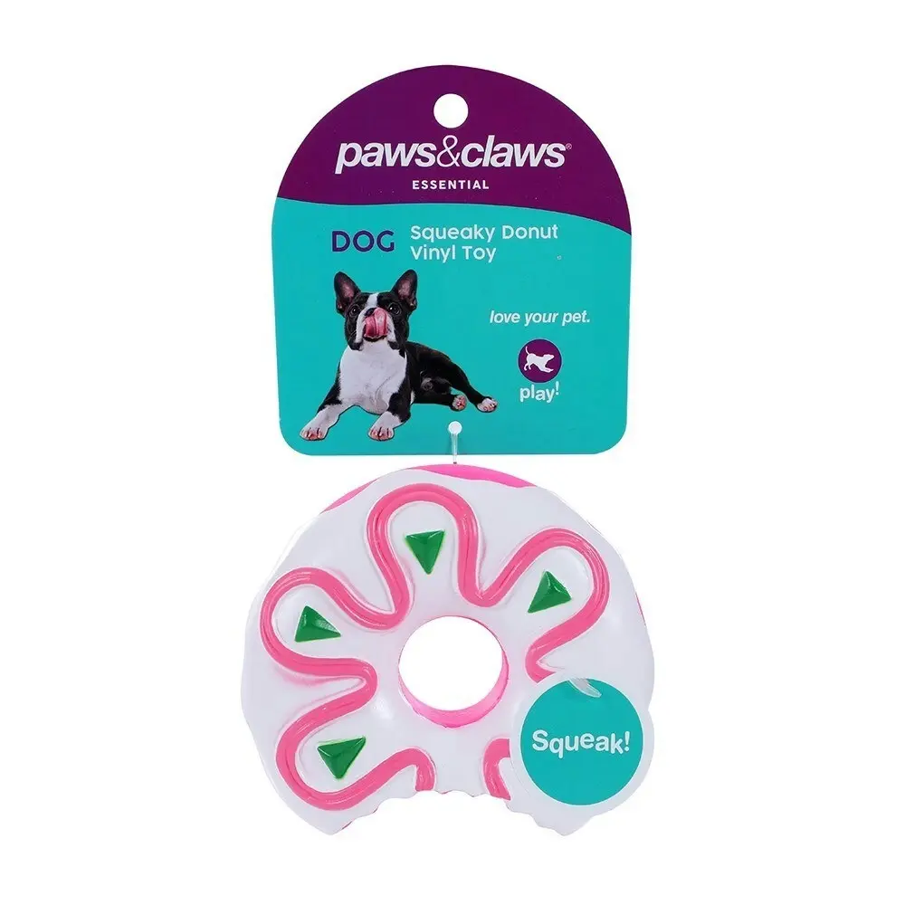 3x Paws & Claws 10cm Vinyl Donuts Squeaky Pet/Dog Interactive Play Toy Assorted