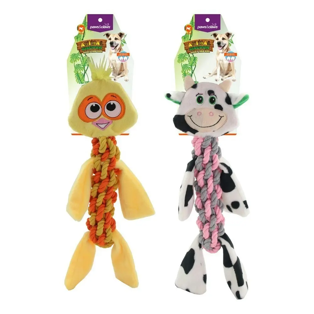 Paws & Claws 45x20cm Animal Kingdom Googly Farm Rope Pet Dog Chew Toy Assorted