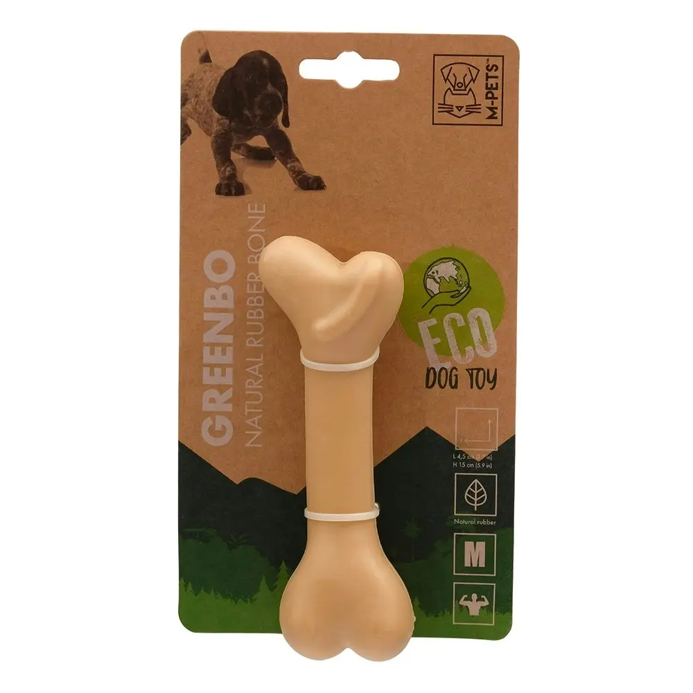 M-Pets Greenbo Pet/Dog 20cm Bone Natural Rubber Interactive Chew Toy Medium BRN