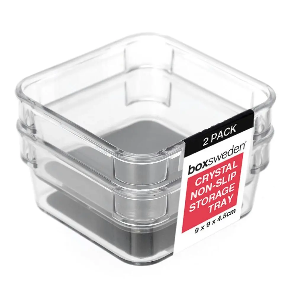 2PK Boxsweden Crystal Non-Slip Storage Tray Home/Kitchen Container Box Clear