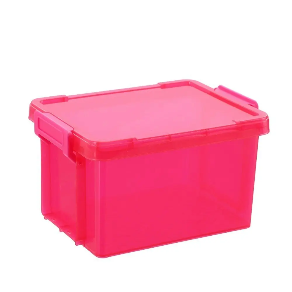 3x Boxsweden 2.7L Mini Stacker Box 24cm w/ Clip Lock Lid Storage Container Pink