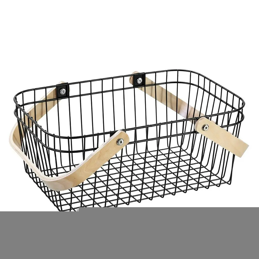 Boxsweden Black 39cm Wire Home Storage Basket/Organiser/Display w/Wooden Handle