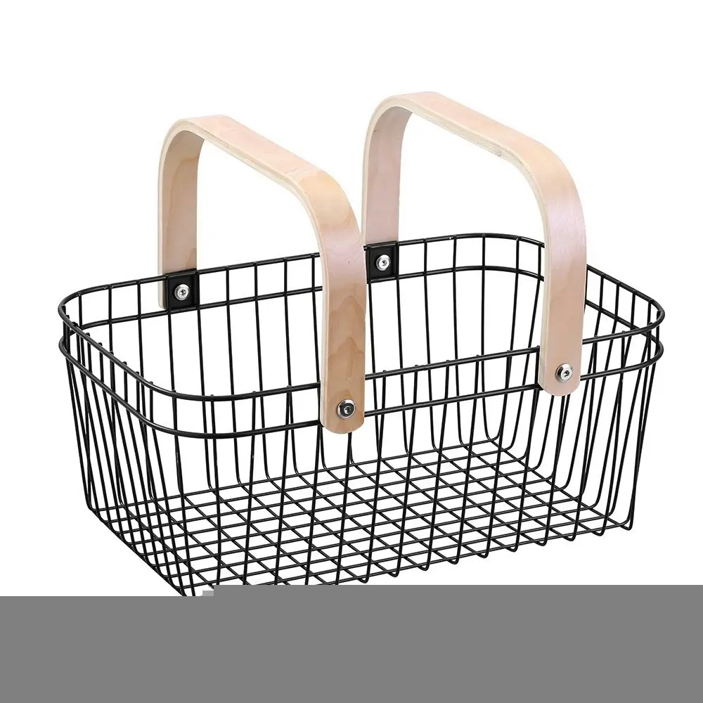 Boxsweden Black 39cm Wire Home Storage Basket/Organiser/Display w/Wooden Handle