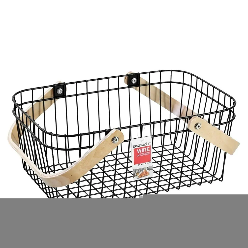 Boxsweden Black 39cm Wire Home Storage Basket/Organiser/Display w/Wooden Handle