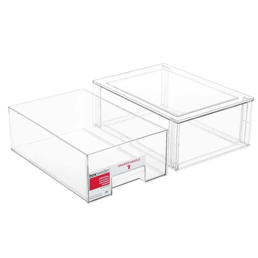 2x Boxsweden Crystal Stackable Organiser Drawer 35cm Storage Cabinet Box