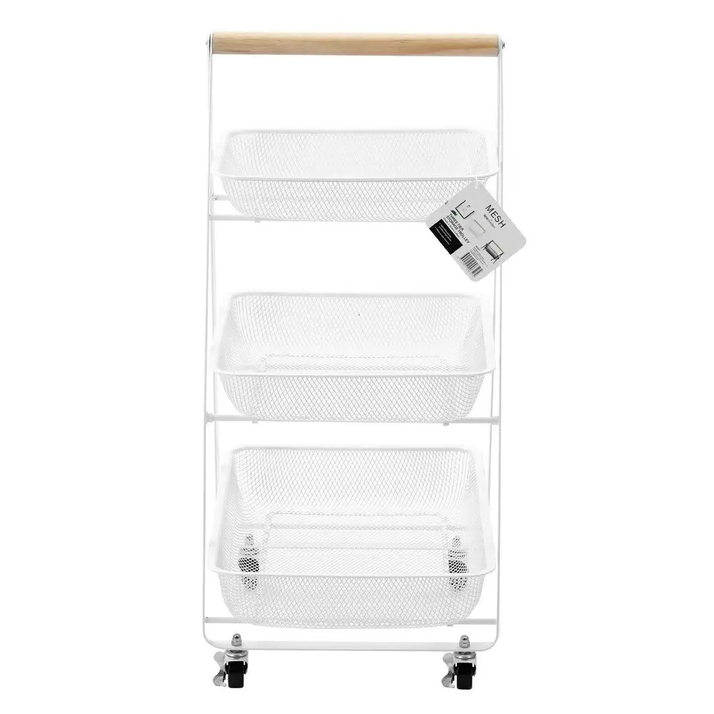 Boxsweden 85cm Mesh 3 Tier Storage Trolley Organiser/Shelf Rack w/Wheels White