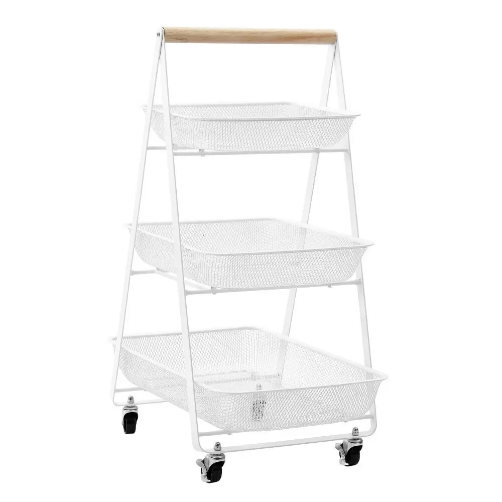 Boxsweden 85cm Mesh 3 Tier Storage Trolley Organiser/Shelf Rack w/Wheels White