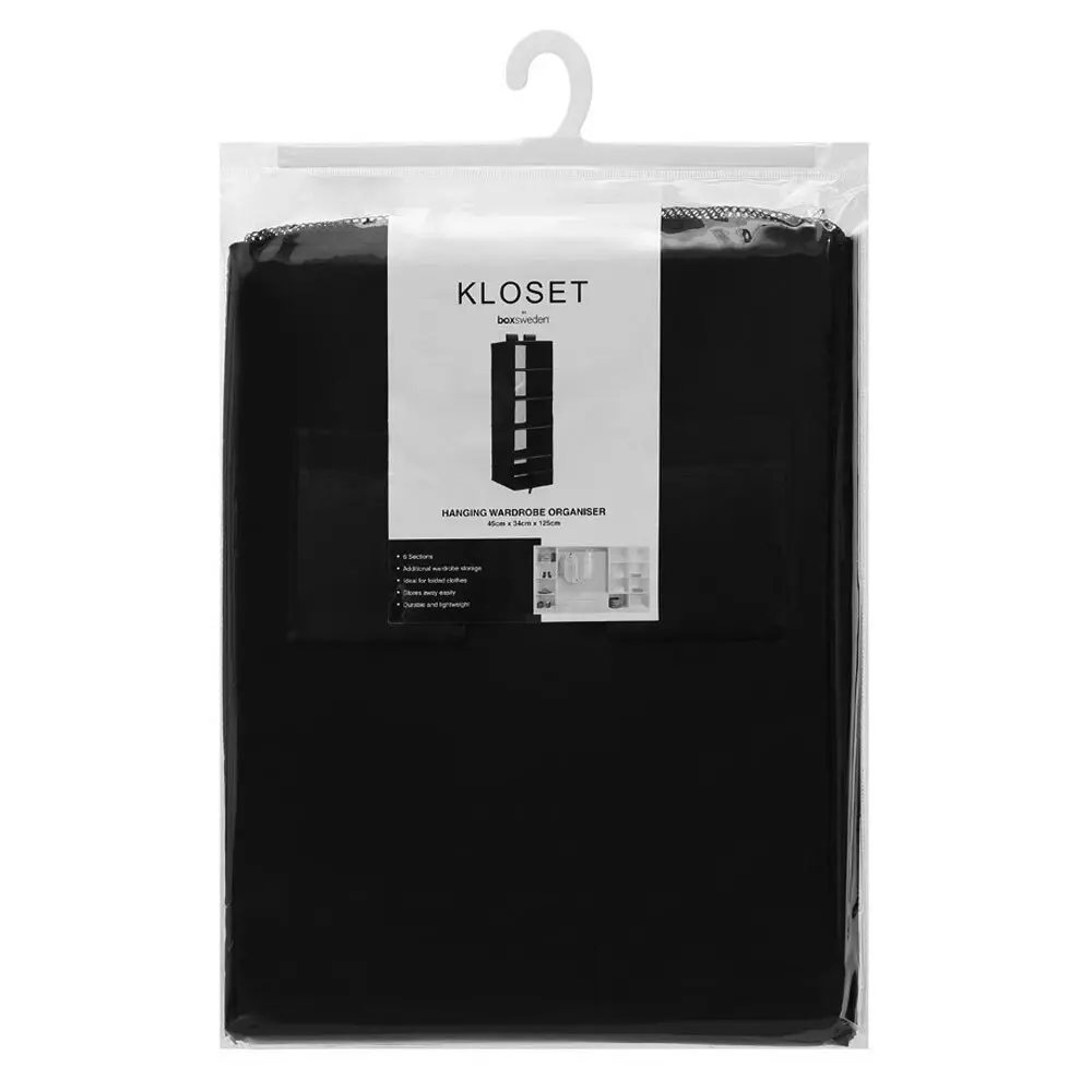 Kloset by Boxsweden 125cm 6 Section Hanging Organiser Home Storage Large Black