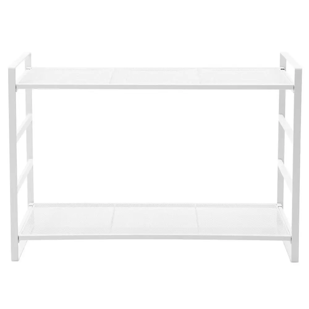 Boxsweden Mesh Wire 2 Tier 73cm Storage Holder Shelf Organiser Rack Stand White