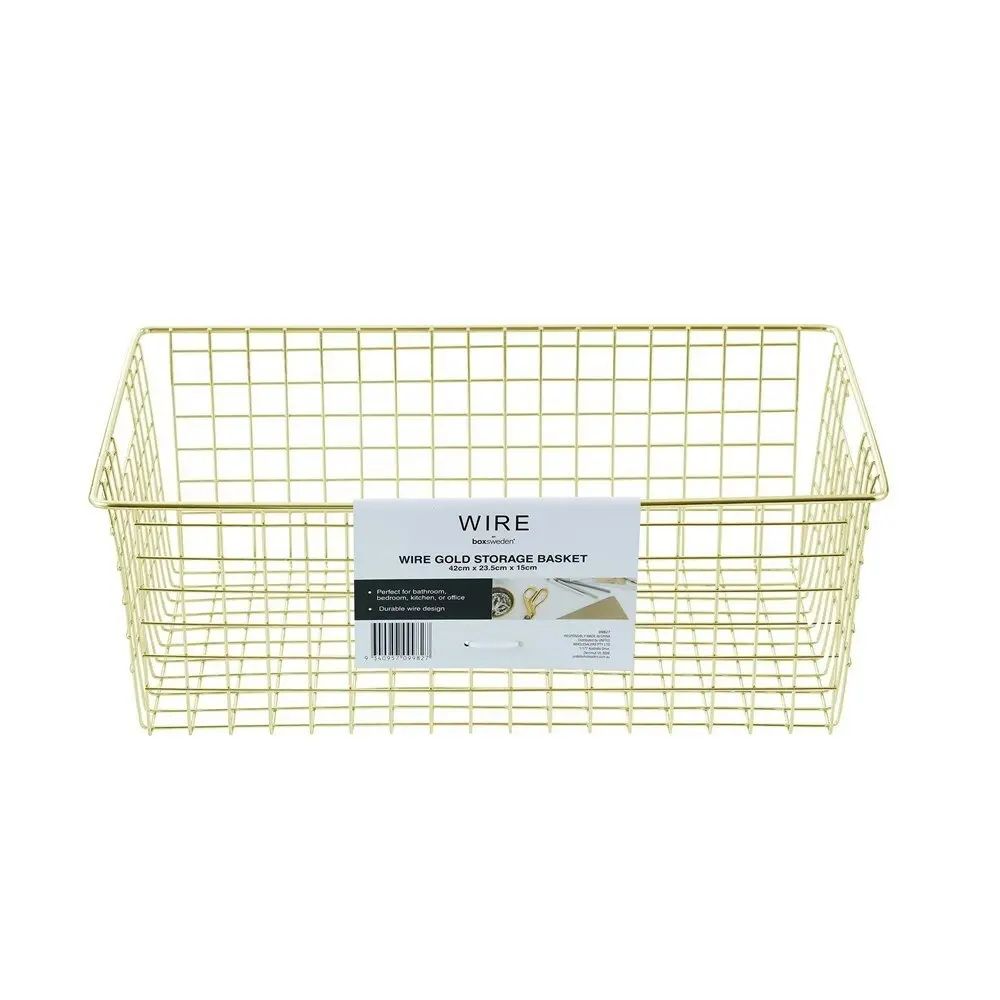 2x Boxsweden 40x15cm Wire Storage Basket Kitchen/Bath Organiser Container Gold