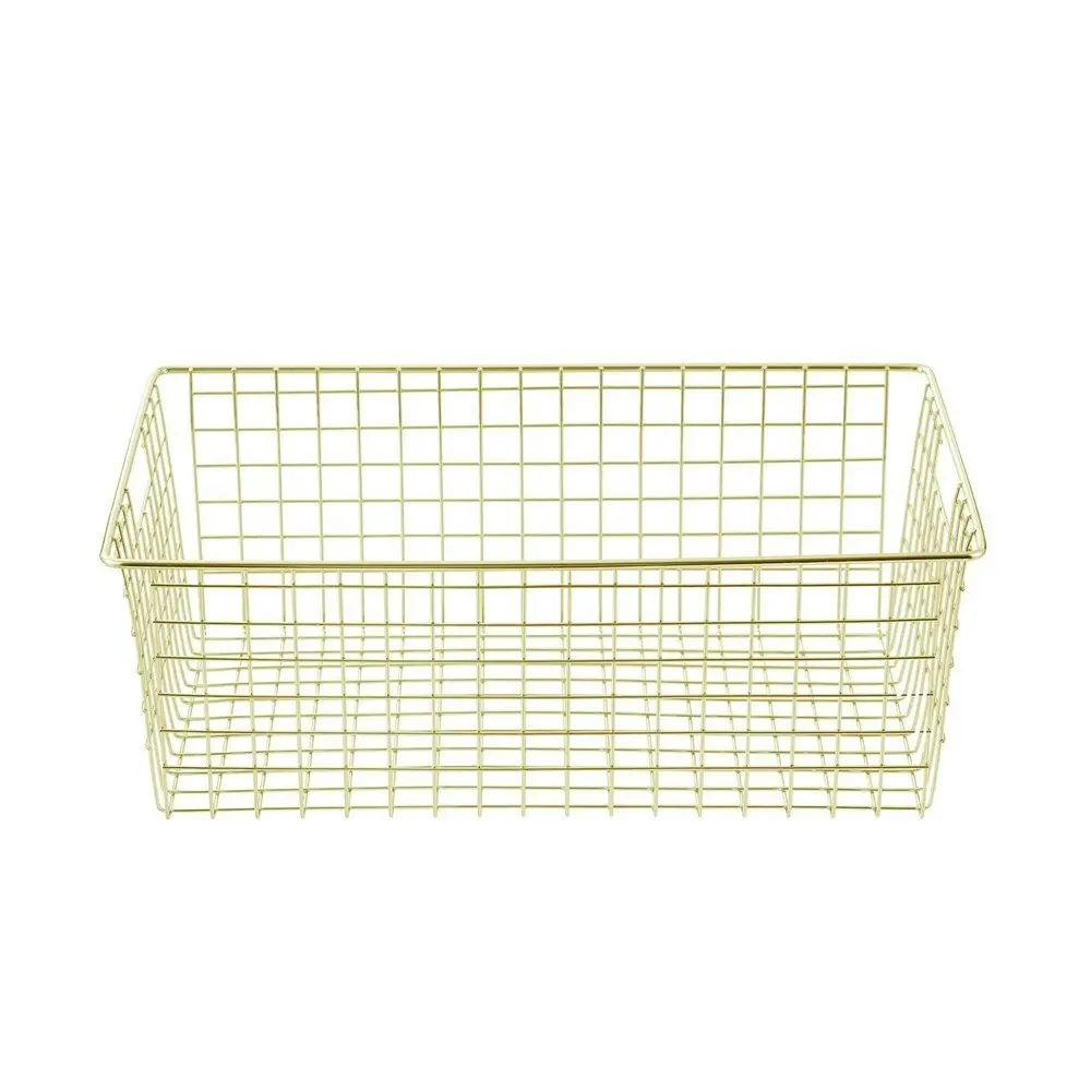 2x Boxsweden 40x15cm Wire Storage Basket Kitchen/Bath Organiser Container Gold