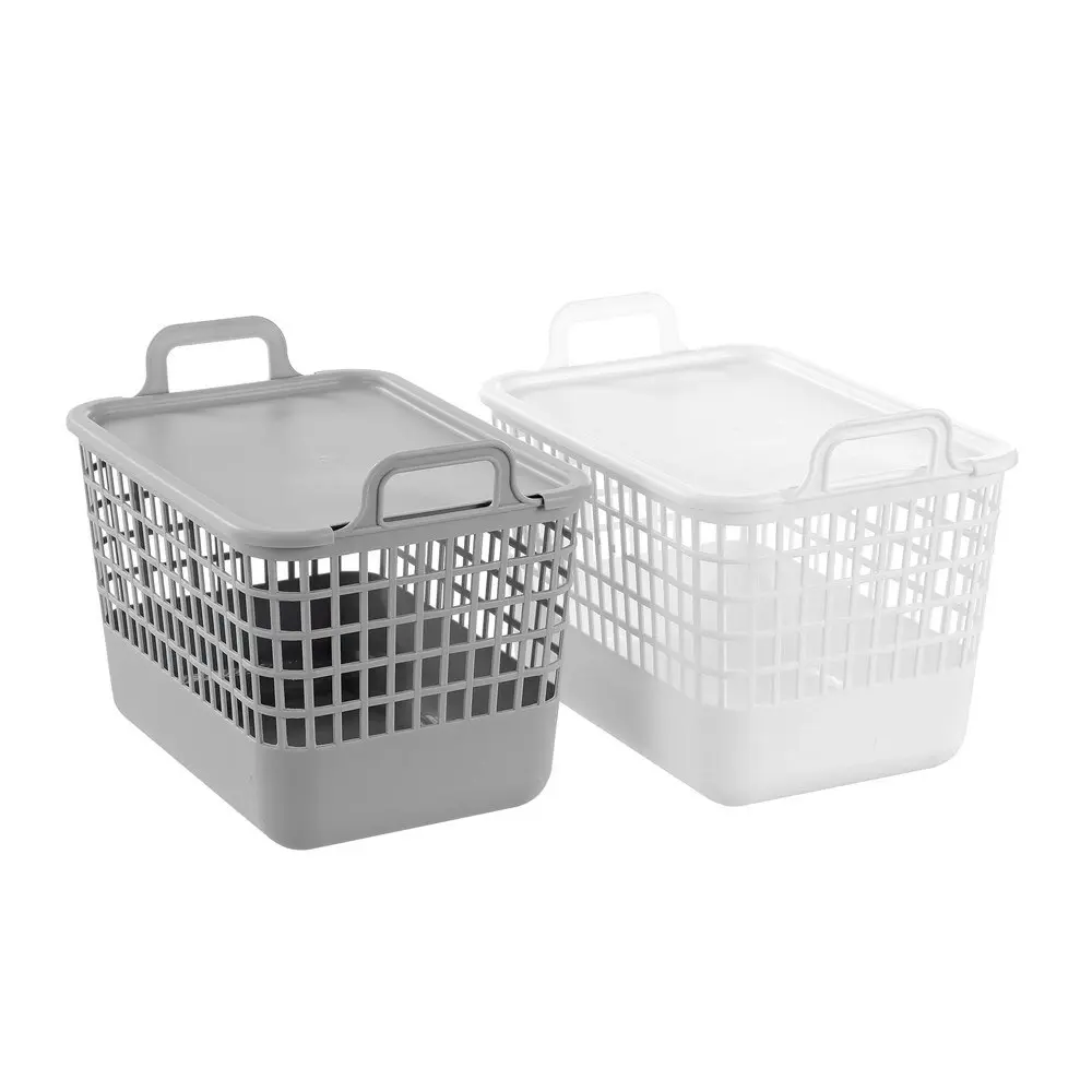 2x Boxsweden 33x25.5cm Storage Tote Organiser Tray w/ Lid/Handles Large Assort