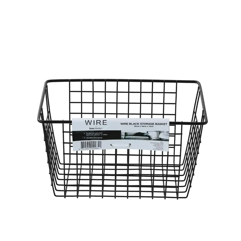 2x Boxsweden 26x15cm Wire Storage Basket Kitchen/Bath Organiser Container Black