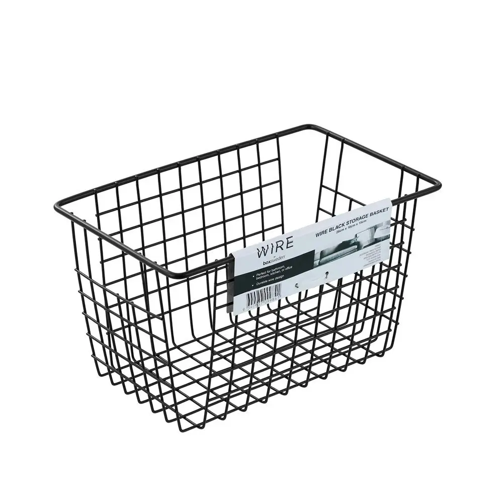 2x Boxsweden 26x15cm Wire Storage Basket Kitchen/Bath Organiser Container Black