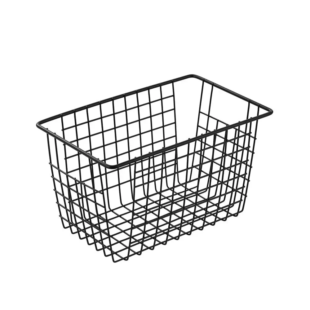 2x Boxsweden 26x15cm Wire Storage Basket Kitchen/Bath Organiser Container Black