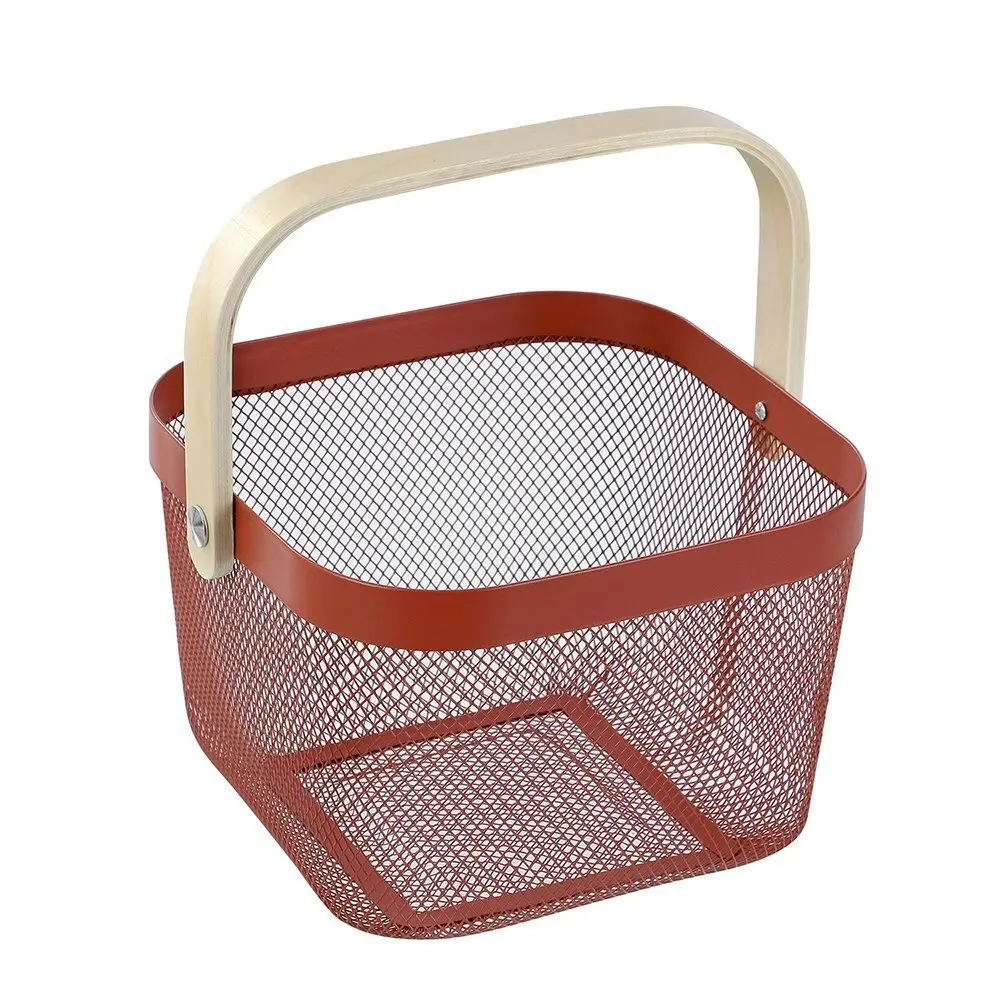 2x Boxsweden Mesh Storage 25cm Basket Home Organiser w/ Birch Wood Handle Asst