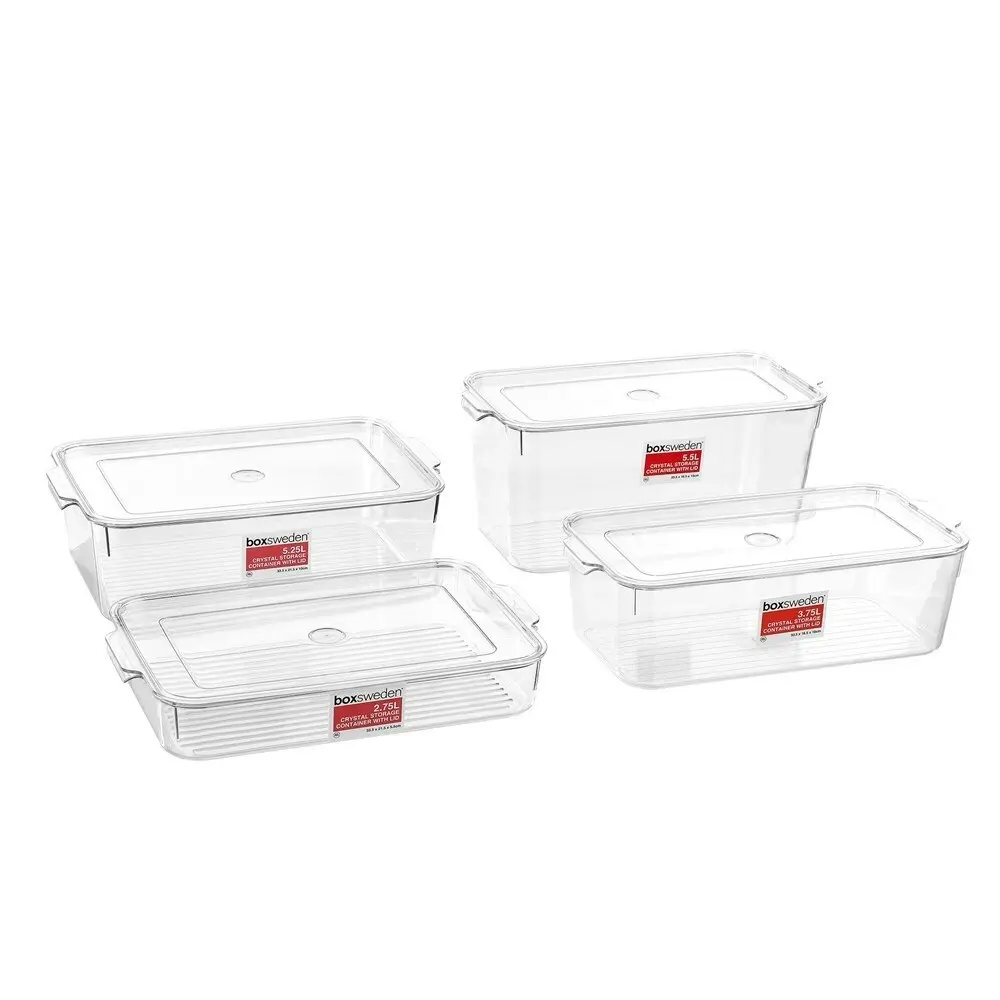 2x Boxsweden Crystal 3.75L/33.5cm Storage Container/Home Organiser w/ Lid Clear