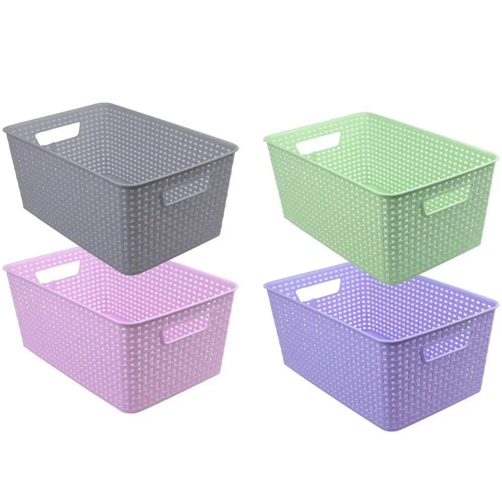 3x Boxsweden Basket Woven Pattern 26cm w/ Handles Storage Holder Organiser Asst