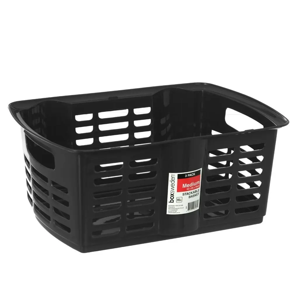 3x 3PK Boxsweden Utility Stackable Basket 9.5L 32cm Home Storage Organiser Asst