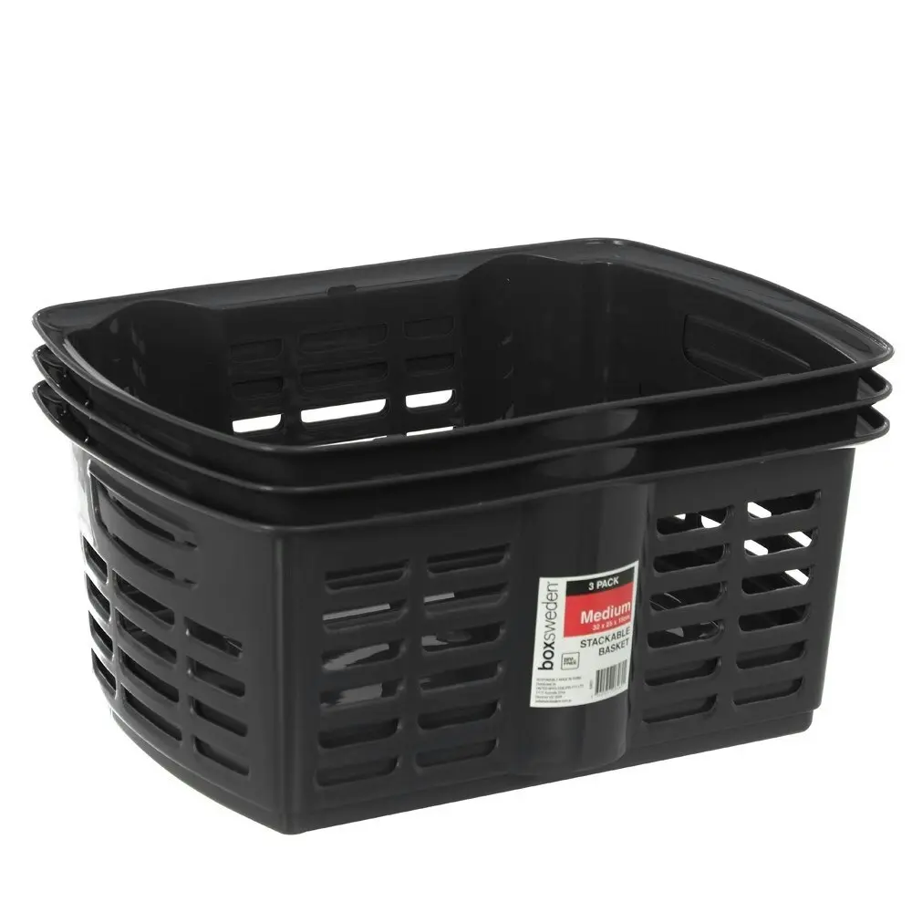 3x 3PK Boxsweden Utility Stackable Basket 9.5L 32cm Home Storage Organiser Asst