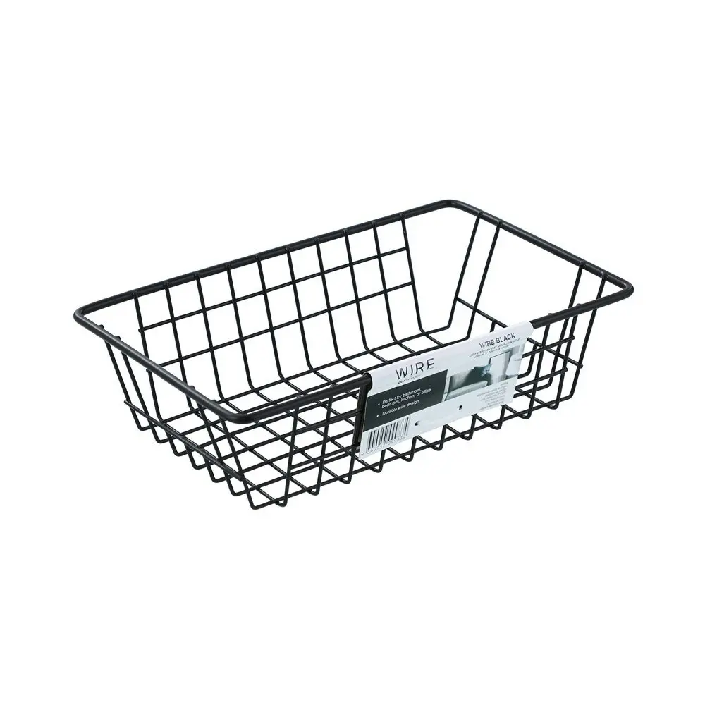 Boxsweden 26x7cm Wire Storage Basket Kitchen/Bathroom Organiser Container Black