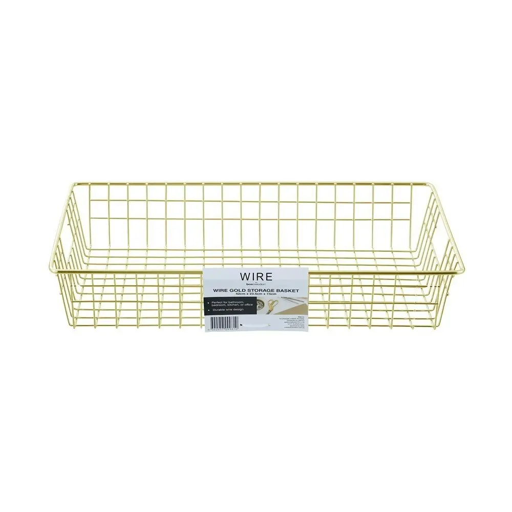 2x Boxsweden 40x7.5cm Wire Storage Basket Kitchen/Bath Organiser Container Gold