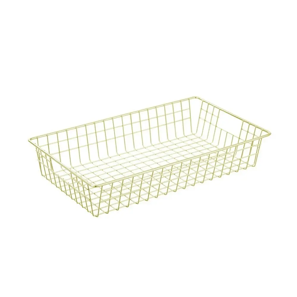 2x Boxsweden 40x7.5cm Wire Storage Basket Kitchen/Bath Organiser Container Gold