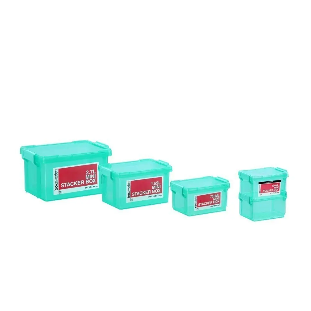 4x 2PK Boxsweden Mini Stacker Box 330ml w/ Clip Lock Lid Storage Container Teal